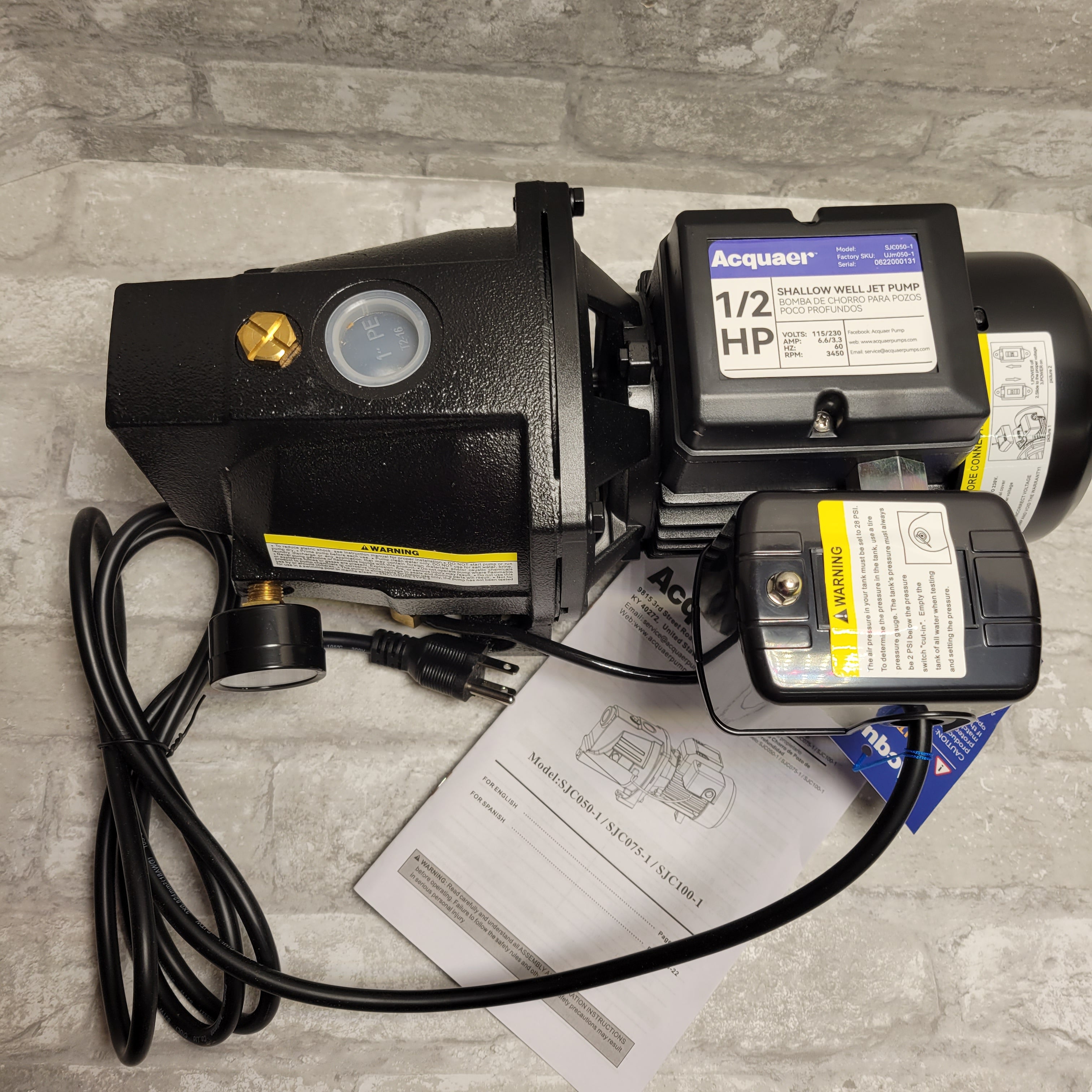 Acquaer 1/2HP Shallow Well Jet Pump, Cast Iron, Well Depth Up to 25ft (8030985912558)